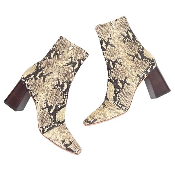 Loeffler Randall Tan Snakeskin Flare Block Heel Booties Sz 8.5 - Picture 1 of 10